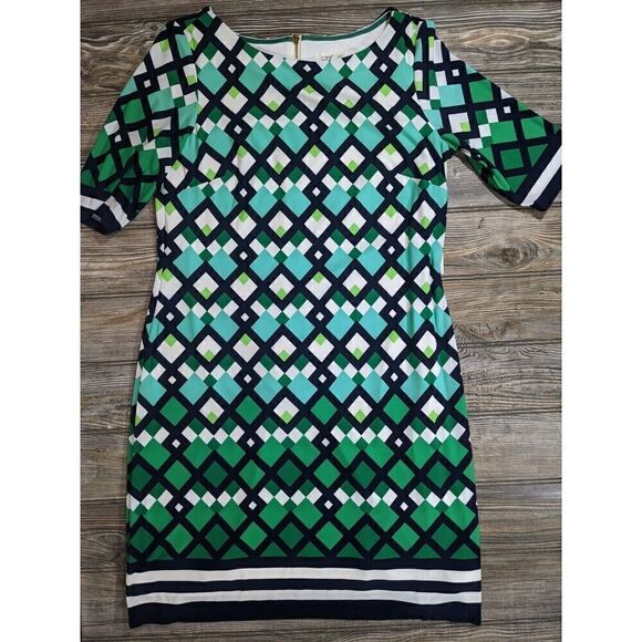 NEW Eliza J Green Geometric Shift Dress Size 8 Medium $118 - Picture 1 of 8